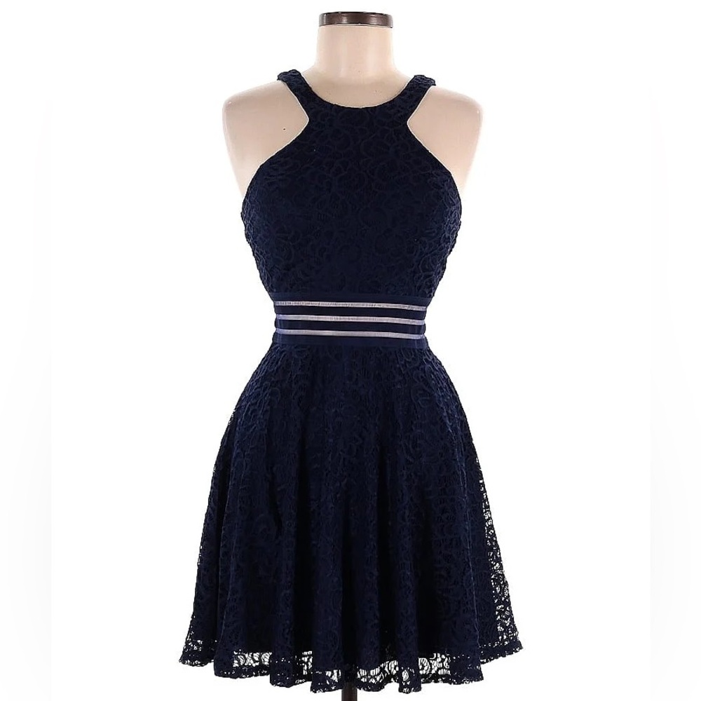 City Studio Blue Fit and Flare Halter Mini Dress